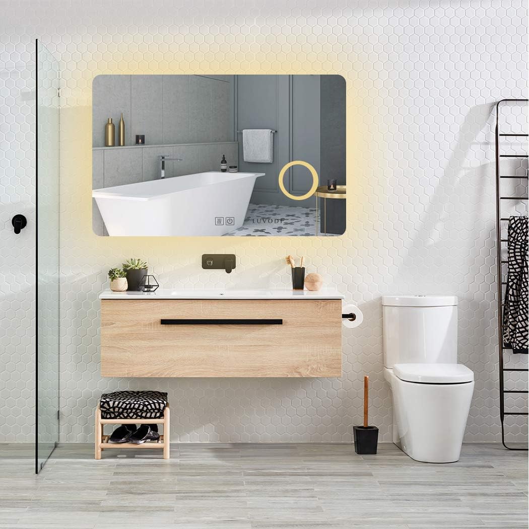 LUVODI Illuminated LED Bathroom Mirror, 800 x 600 mm Wall Mounted ...