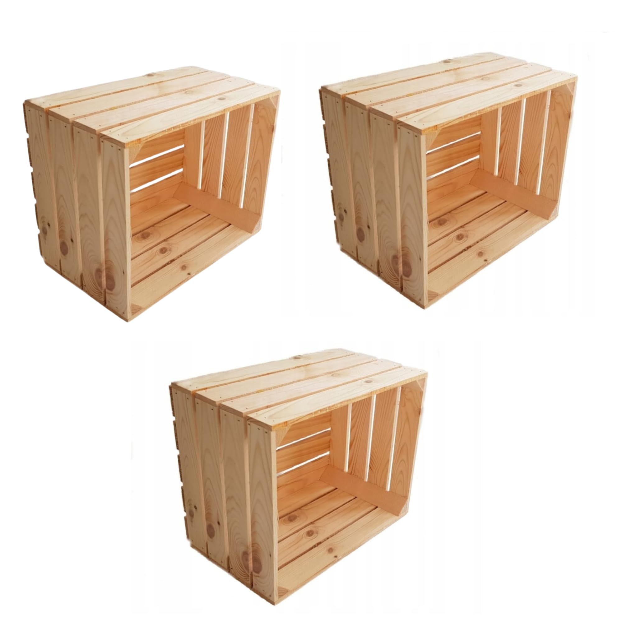 3 Stück Holzkisten B:50xH:30xT:40 Geschenkkorb Leer Kiste Groß Deko Weinkiste Holz Obstkiste Nature Box