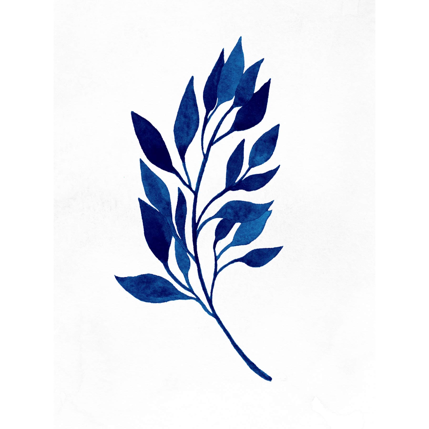 Wee Blue Coo Navy Blue Watercolour Leaves Unframed Art Print Poster Wall Decor 12X16 Inch