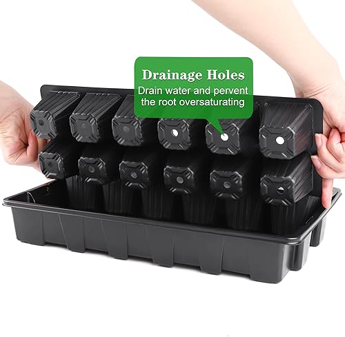 Miniatura 6 de Hahood Paquete de 4 bandejas de germinación de 24 celdas con cúpula de humedad y base, kit de cultivo de plantas, incluye pellets de turba,