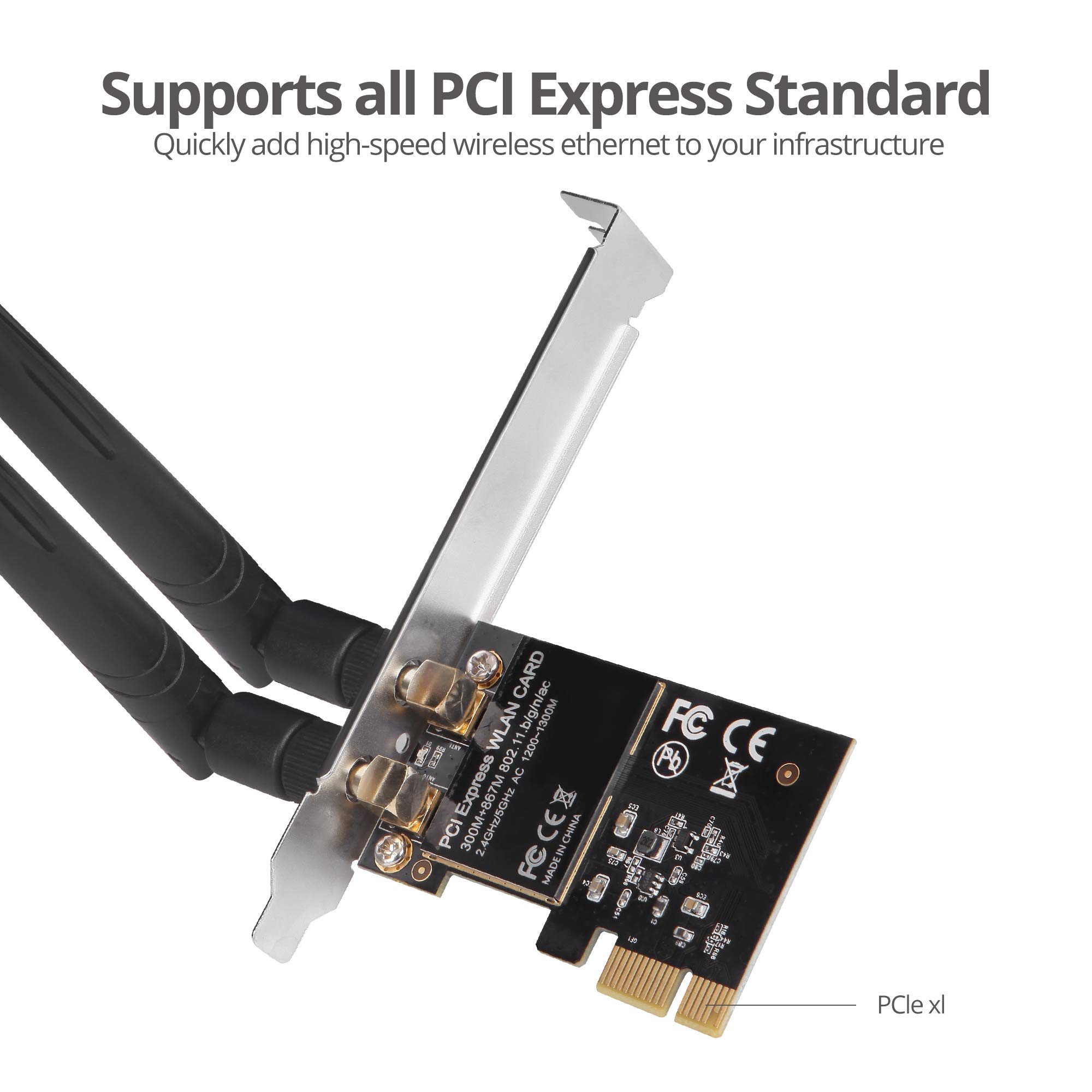 SIIG Carte PCIe sans fil 2T2R double bande WiFi Ethernet PCIe – AC1200, carte réseau WiFi, PCIe 2.0 x1 vers 2T2R 2.4G/5G double bande sans fil, 802.11ac, RTL8812AE, pour Windows 10/8.1/7, LB-WR0011-S1