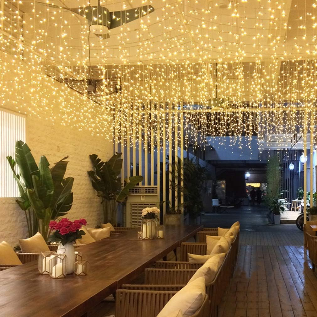 Avoalre Cortina Luces Navidad 4 * 0.6M 144LED, Luces Navidad 8 Modos Función de Memoria y Tándem, Impermeable IP44 para Exterior Interior Ventana Escaparate Fiesta, Blanco Cálido