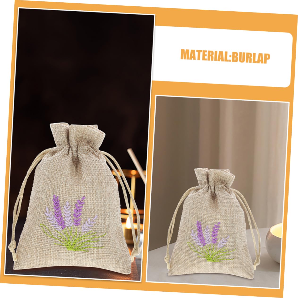 JECOMPRIS 22 Sacchetti di Iuta Ricamo Lavanda, Sacchetti Ricaricabili Chiusura a Coulisse, Design Elegante per Gioielli e Piccoli Oggetti, 10x14cm