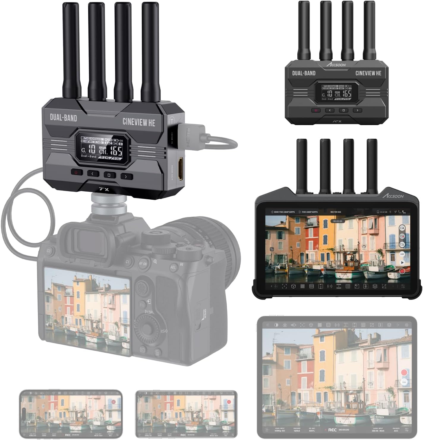 Accsoon CineView M7 Pro 4K60 Wireless Video Transmitter&Receiver&7 I+ CineView HE Transmitter&Receiver Bundle: Monitoring Solution & Professional Wireless Video Transmission