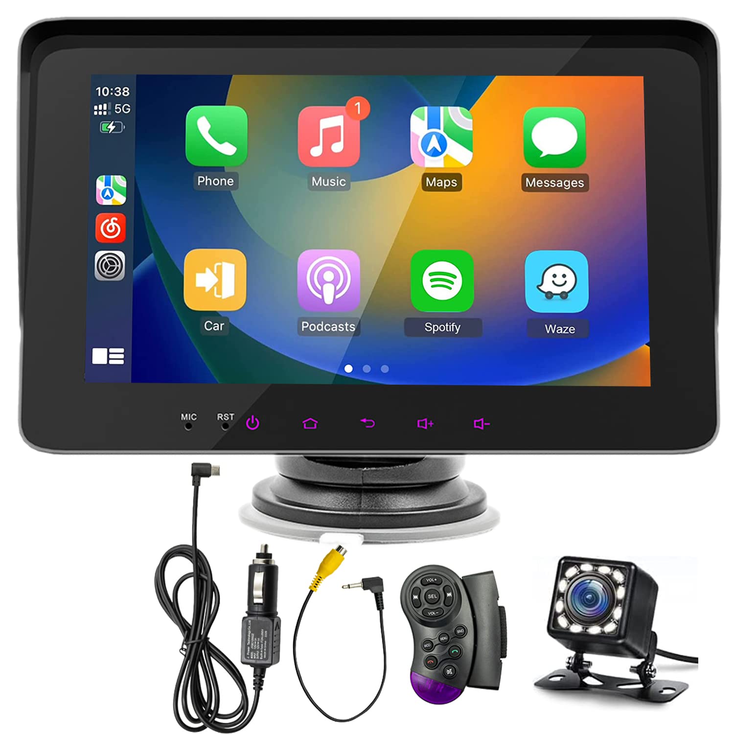 Portatile Monitor autoradio compatibile for Wireless Carplay Android Auto con Bluetooth, collegamento specchio telecomando volante, Bluetooth, trasmettitore FM, telecamera di backup AUX IN USB Port