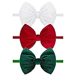 YanJie Hairband - Handmade Stretchy Nylon Hairbands with 3 Green-velvet Bows, Ideal for Baby Infants Toddlers Child, Unisex-B, 1 Count (Pack of 3)