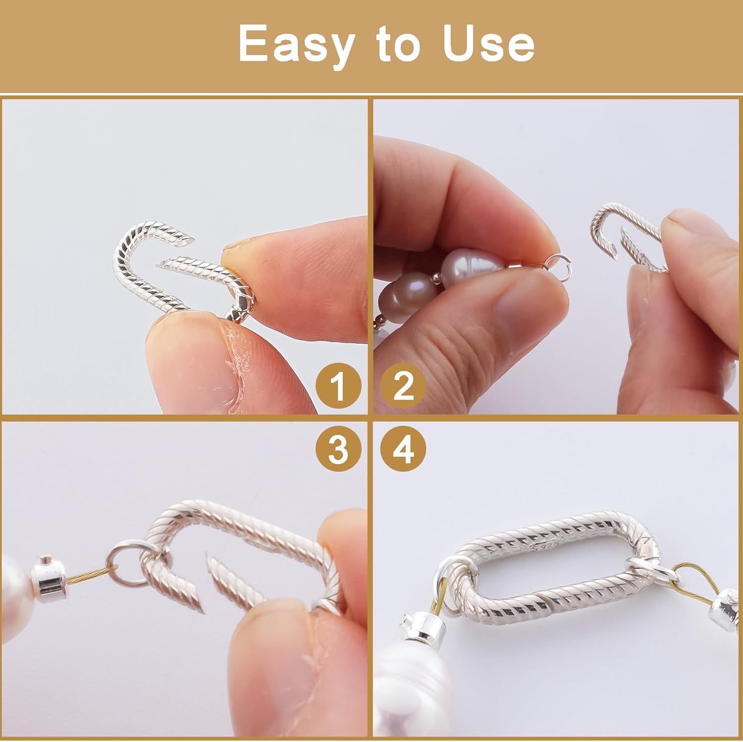 2Pcs 925 Sterling Silver Oval Jewelry Clasps Hypoallergenic Necklace Bracelet Spring Bail Clasp Rings Connector Carabiner Enhancer Shortener for Jewelry Making, 17.4x9mm - Image 4