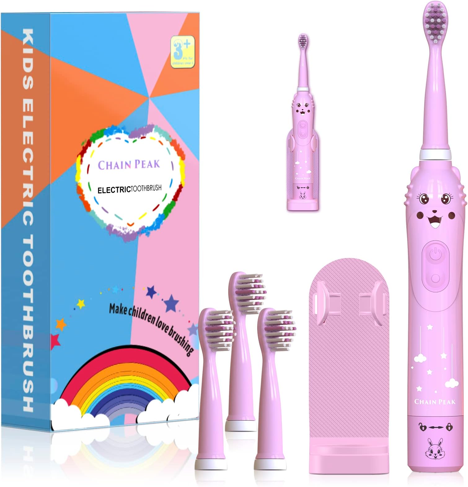 Kids Sonic Electric Toothbrush, Rechargeable Smart Toothbrush for Children Toothbrush for Toddlers Age 3-12 with 30s Reminder, 2 Mins Timer, 6 Modes, 2 Brush Heads (8650 Pink+4 Heads+ Stand)