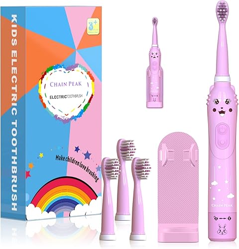 Cepillo de dientes eléctrico sónico para niños, cepillo de dientes inteligente recargable para niños pequeños de 3 a 12 años con recordatorio de 30,