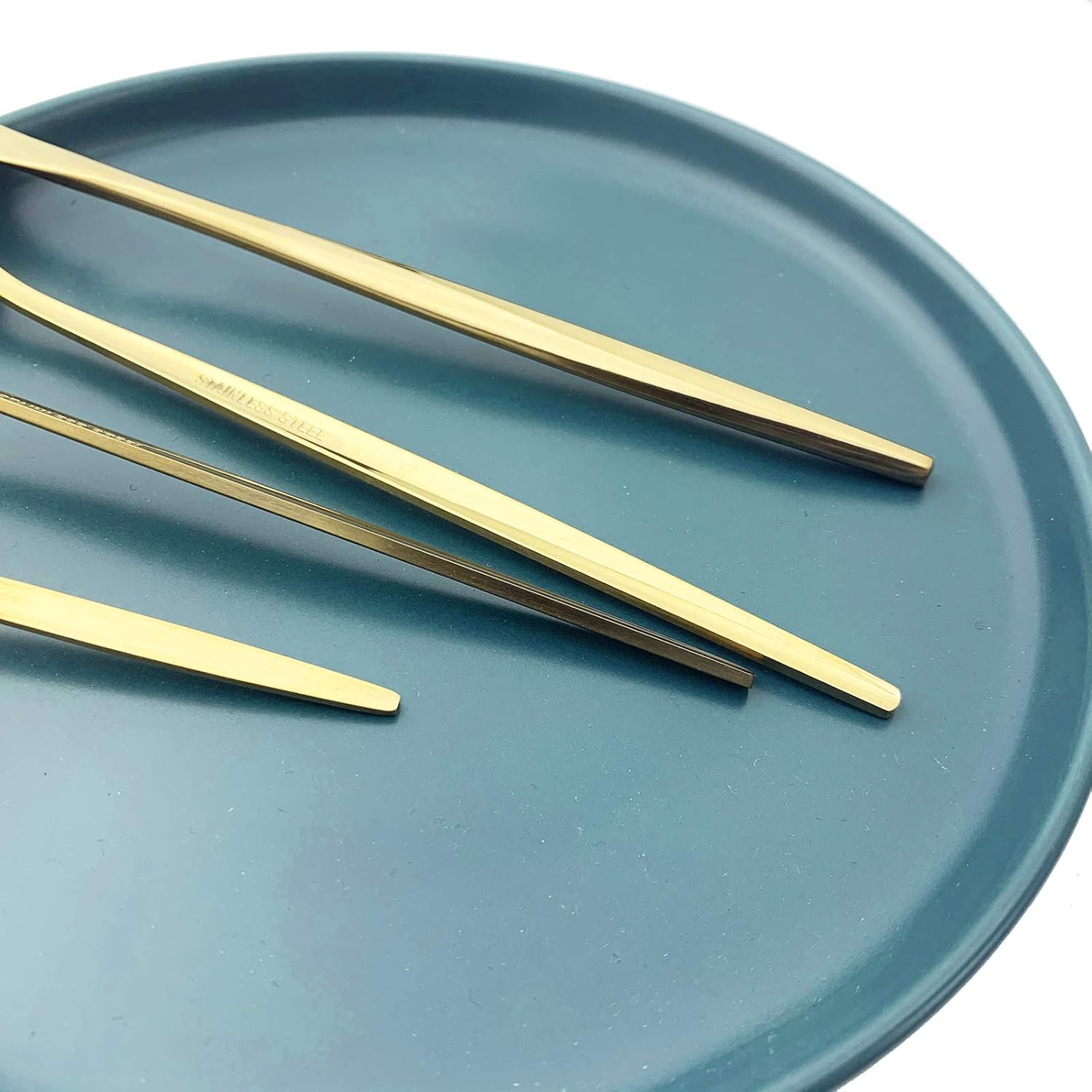 24-Piece Silverware Set 18/8 Stainless Steel Utensils Knives Forks Spoons Set, Flatware Set Tableware Sets for 6(Shiny gold)