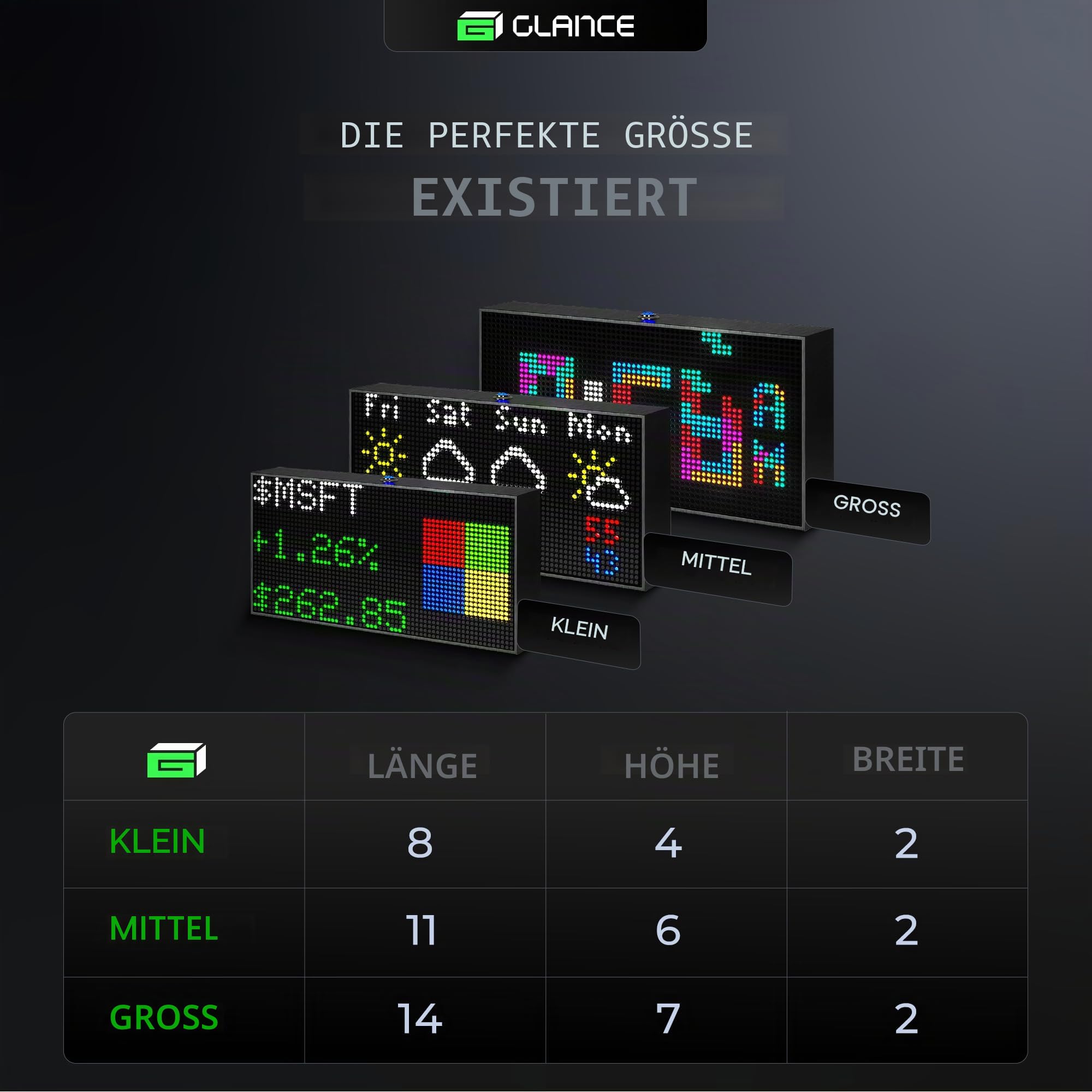 Glance LED Sport Ticker | 20,3 x 10,2 cm | Stock- und Crypto-Display | Digitales Retro-Uhrdisplay | Uhr
