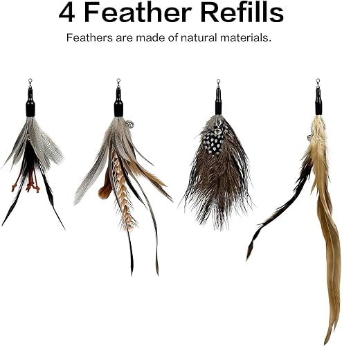 Miniatura 3 de TTcat Juguetes de varita de plumas para gatos, juguete retráctil con 4 recambios de plumas, juguete interactivo para gatos de interior para jugar a