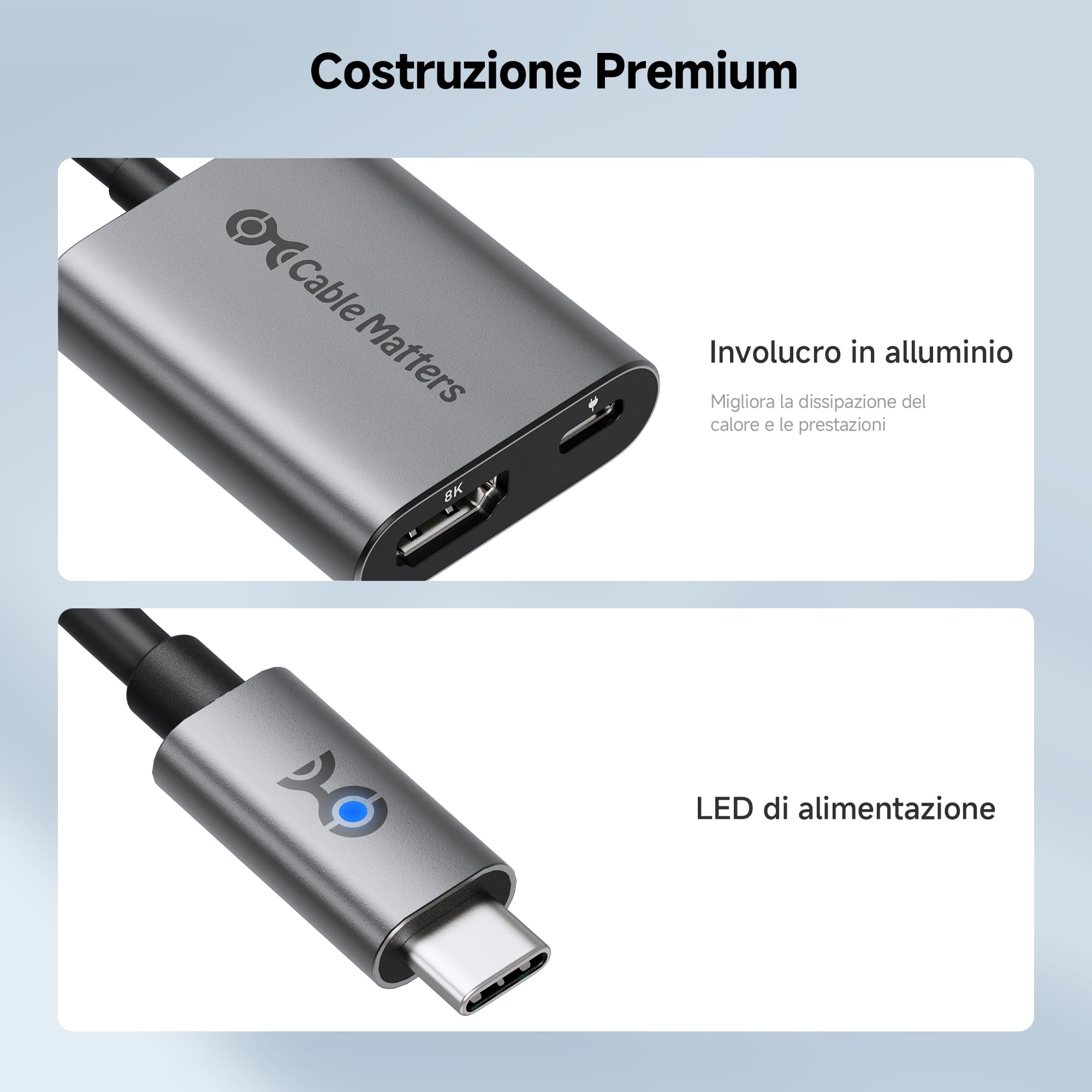 Cable Matters Adapter 48 Gb/s USB C na HDMI 2.1 obsługuje 4K 120Hz i 8K 60Hz (wymagany DSC) HDR, 100 W PD - Kompatybilny z Thunderbolt 3/4 Port - Maksymalna rozdzielczość na każdym MacBooku to 4K przy
