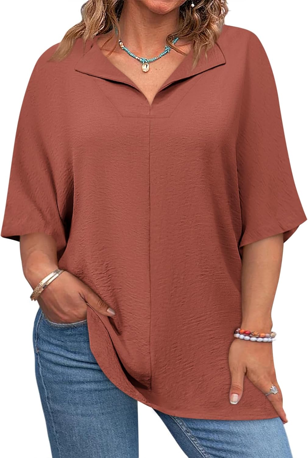 Lueluoye Womens Plus Size Tops Short Sleeve V Neck Tee Blouse Summer Loose Fit Casual Tunic Top XL-5XL