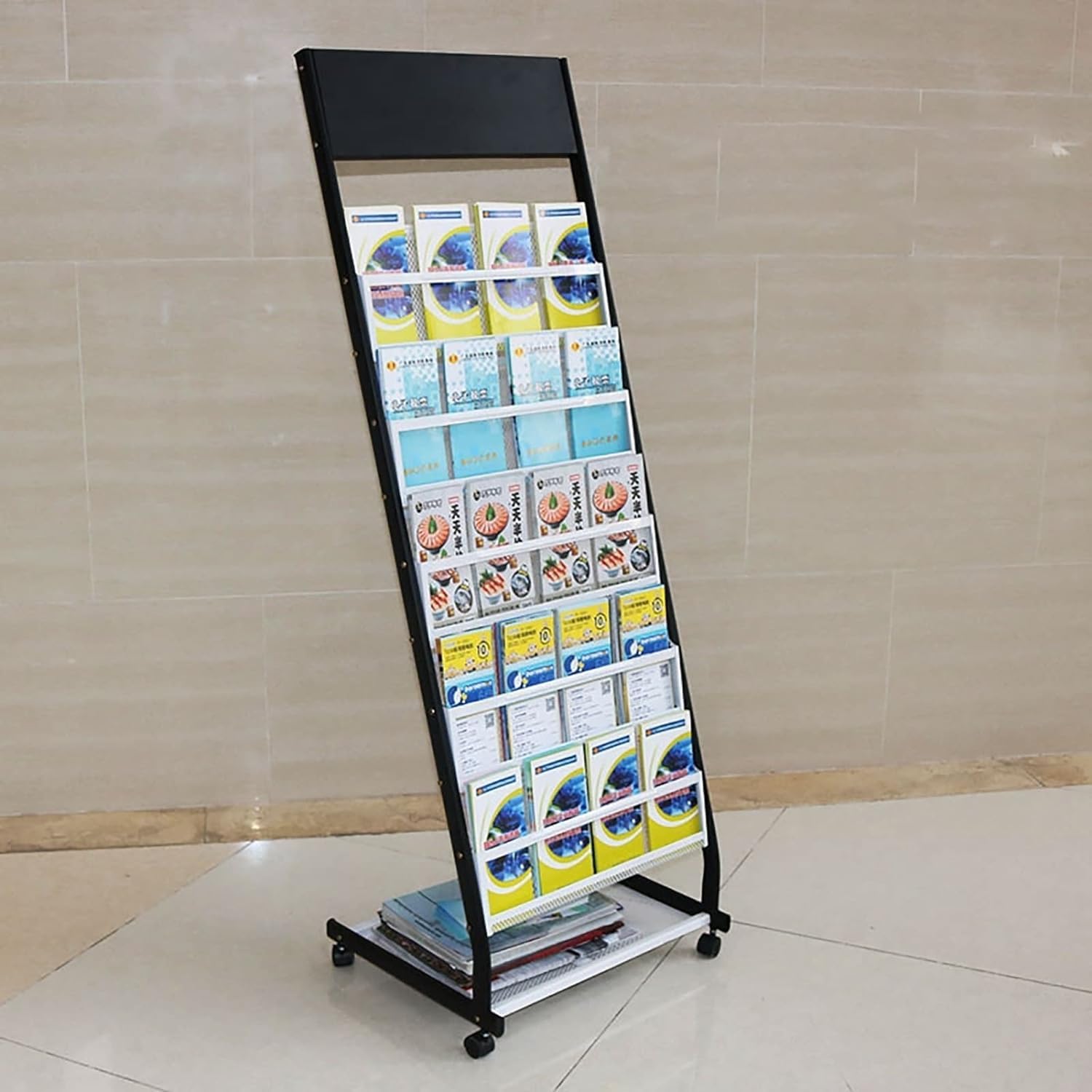 JKJZSALJ Magazine Rack Floor Standing Magazine Brochure,Magazines Display Stand Pamphlet Display Stand Floor Brochure Storage Racks With Wheels For Office Bank Hall School