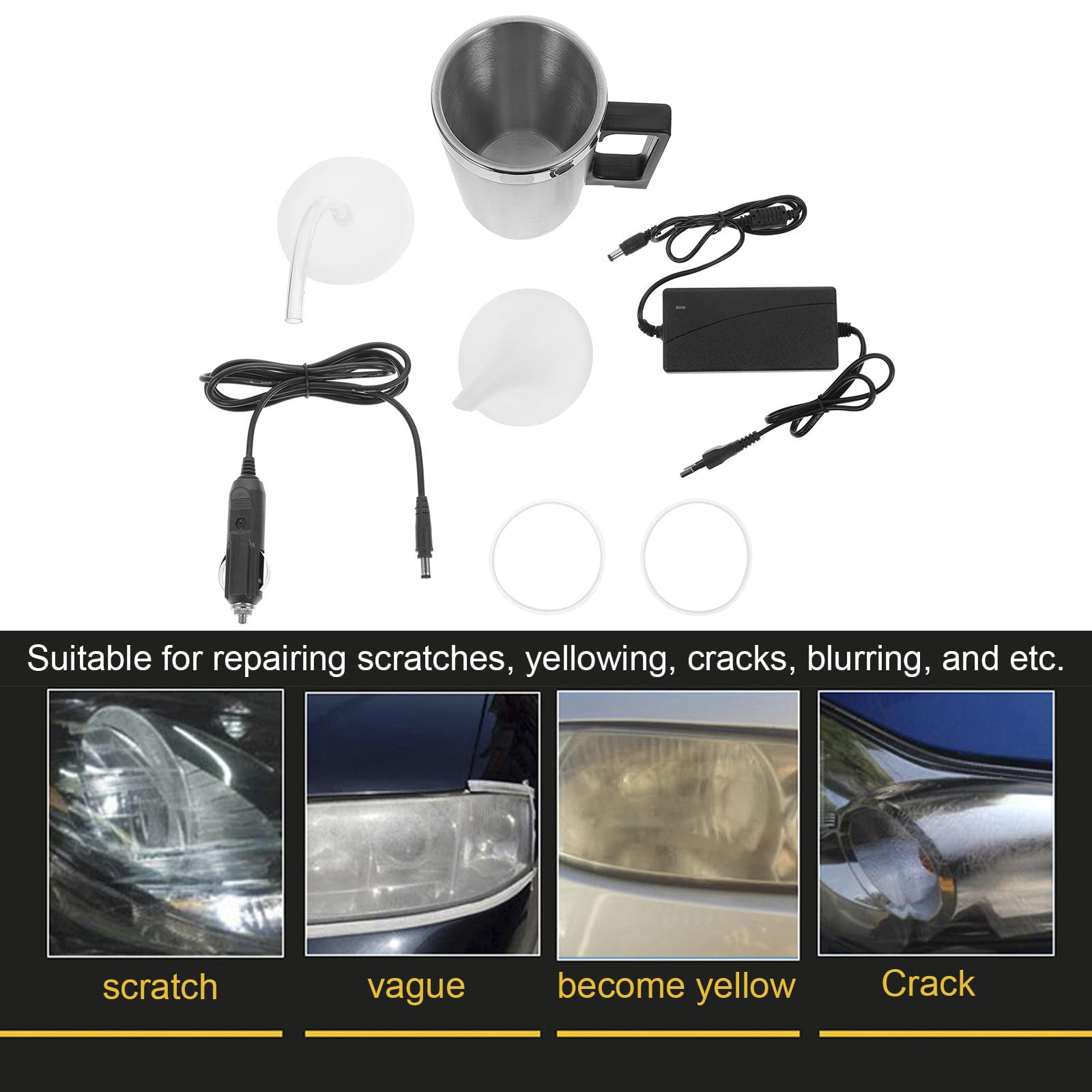 Kit de Restauración de Faros para Coche con Reparación de Grietas y Arañazos Pulidor y Recubrimiento Resistente Amarillamiento Incluye Taza de Recubrimiento Tapa y Adaptador EU
