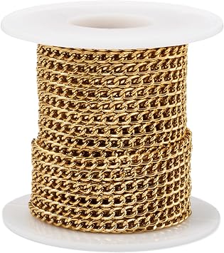 Bestewelry 32.8 Feet Aluminium Curb Chains 5x3.5x1mm Twisted Aluminium Link Chain Golden Metal Chains with Spoolfor DIY Bracelet Necklace Jewelry Making