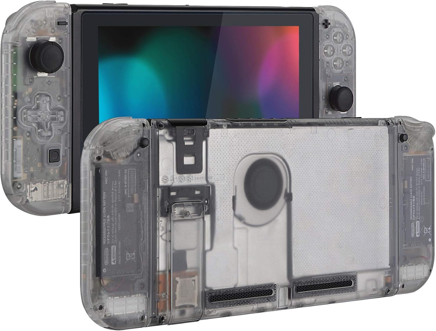 eXtremeRate Back Plate for Nintendo Switch Console, NS Joycon Housing Shell (D-Pad Version) with Full Set Buttons, DIY Replacement Shell for Nintendo Switch - Transparent Clear