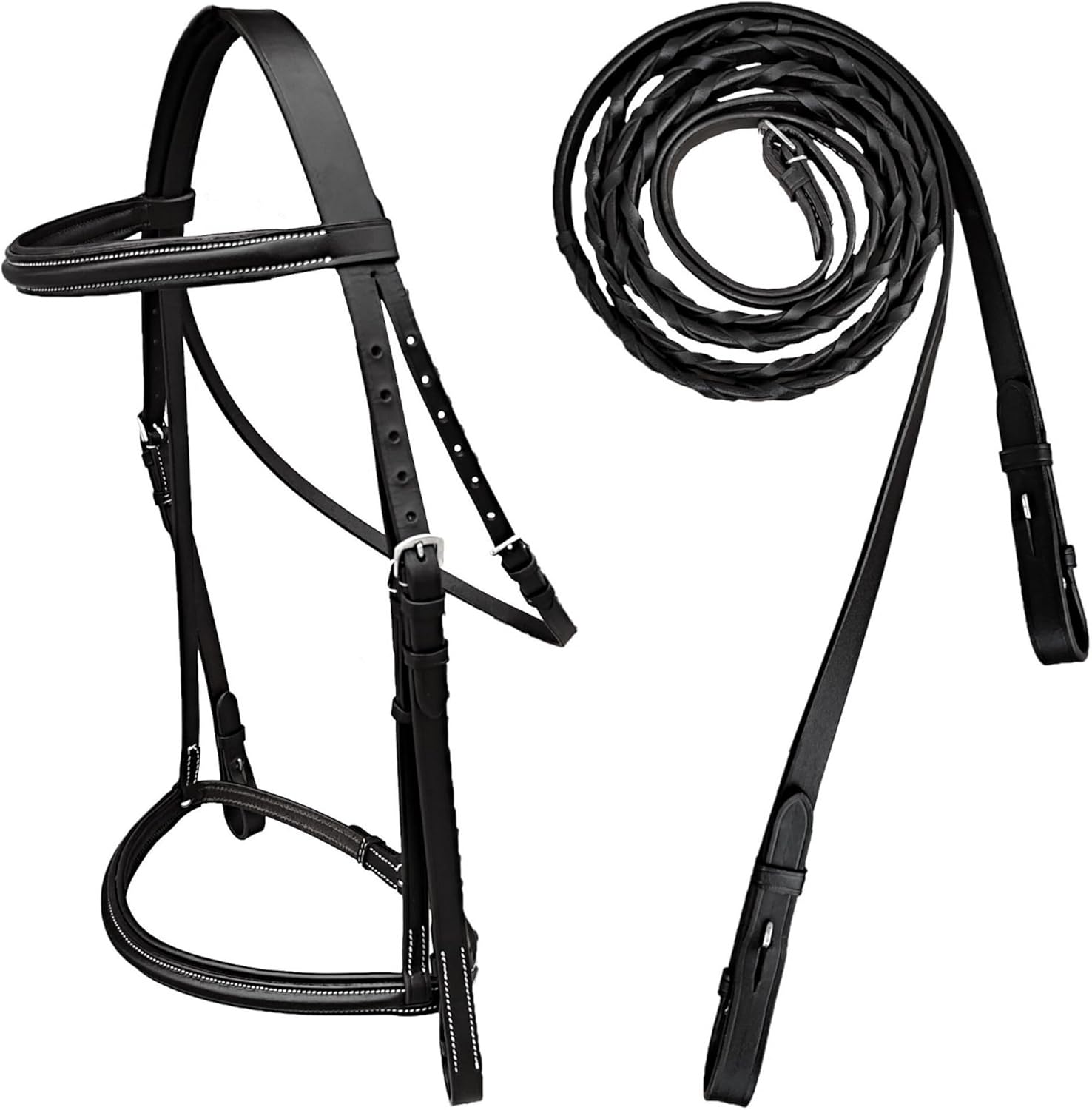 Majestic Ally Padded Raised English Bridle, Premium Leather, Matching Laced Reins