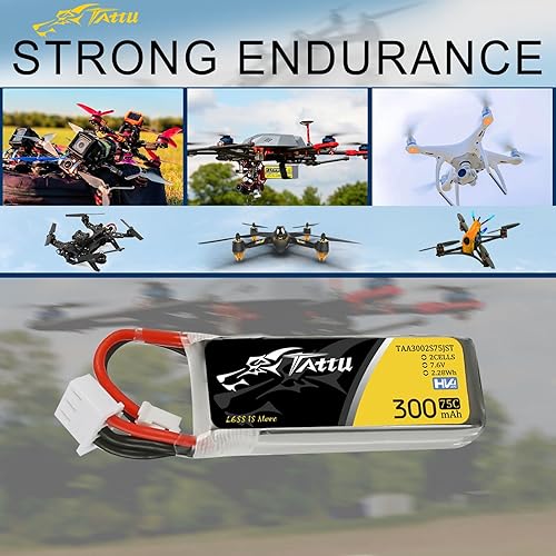 Miniatura 5 de TATTU 2S Lipo Batería 300mAh 7.6V 75C 2S1P Lipo Batería con JST-PHR Plug