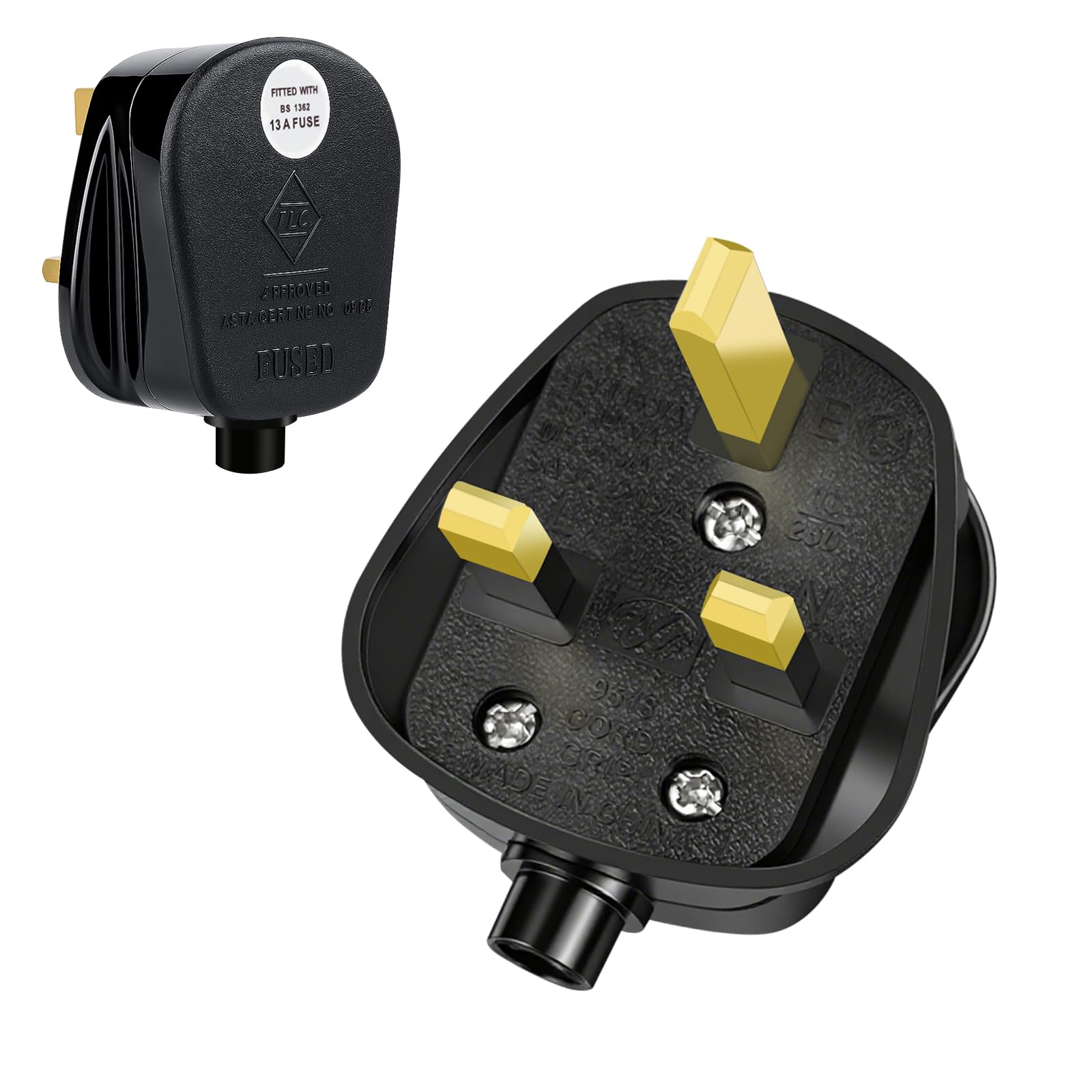 Xgkegs Black Uk Plug 13 Amp Plug Uk, Plugs 3 Pin Electric Plugs Uk 250V,13A Fused Mains, With Cord Grip Rewireable Socket, 2 Pack