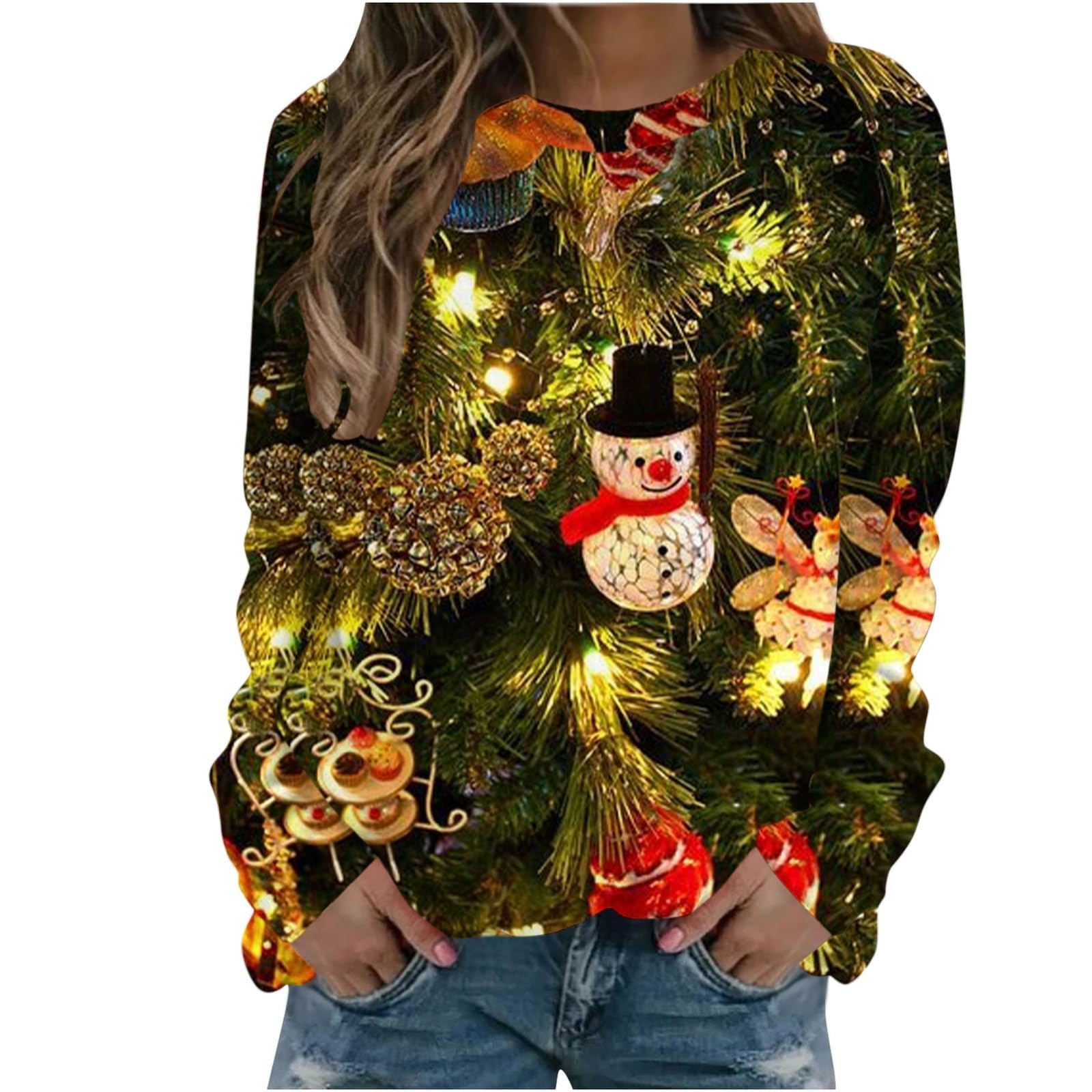 Christmas Sweatshirts for Women Long Sleeve Crewneck Top Plus Size Cute Graphic Print Pullovers Womens Fashion Clothes 2023
