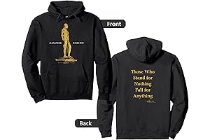 Alexander Hamilton Hills Hoodie with Gold Silhouette and Quote