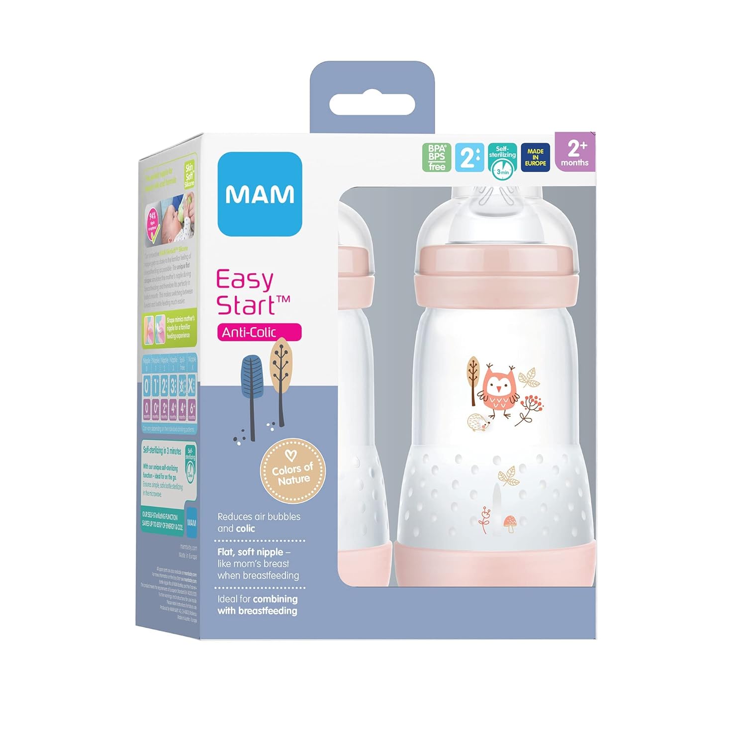 MAM Easy Start Anti-Colic Baby Bottles, Slow & Medium Flow Silicone Nipples, 5 & 9 oz, Reduces Colic, Gas, & Reflux, BPA-Free, Self-Sterilizing, Sustainable