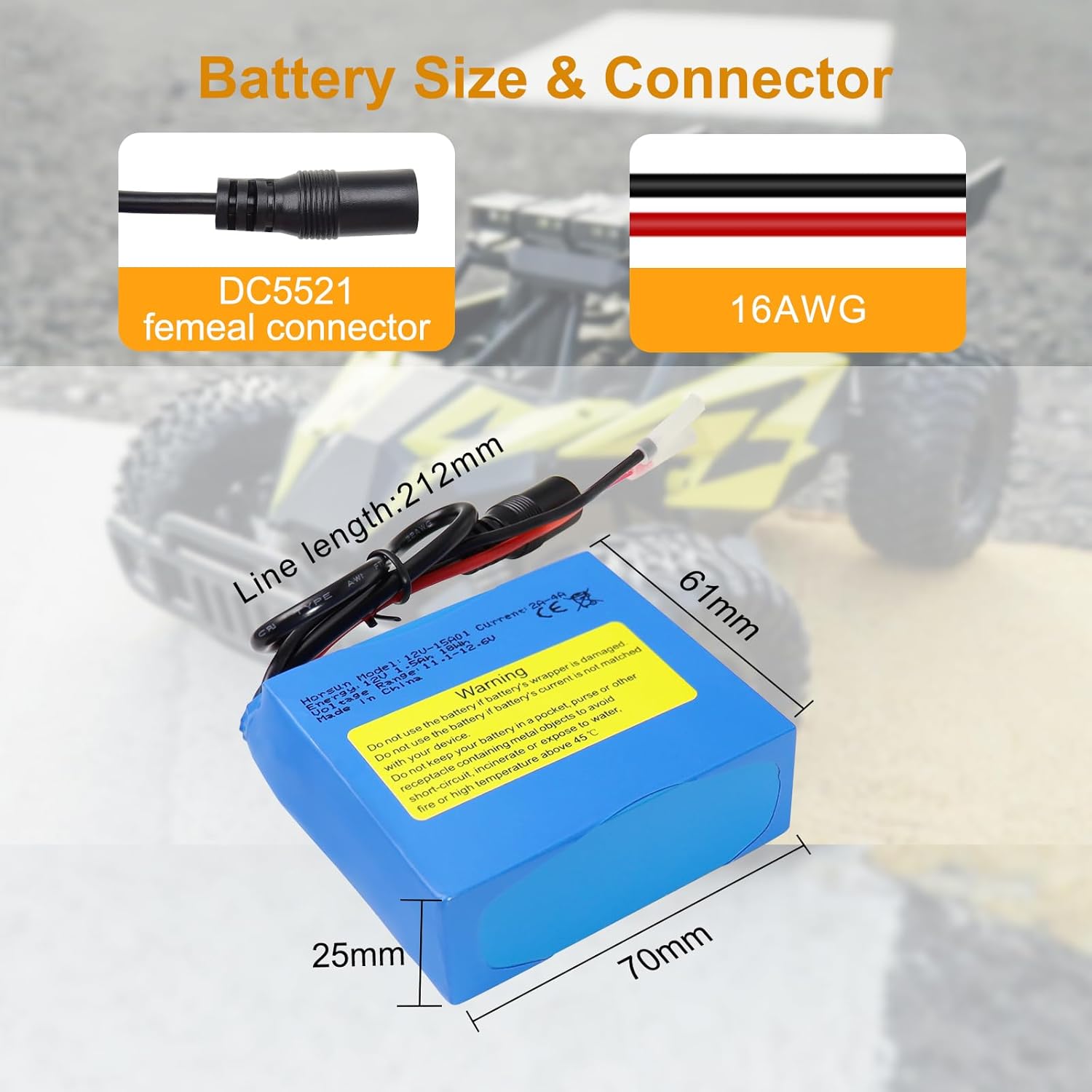 12V 1500mAh Rechargeable Li-ion Battery, Bare Leads Wire Replacement Battery Pack with 12V Charger for 12V Devices RC Car, Boat, Robot, DIY, LED Light Strip, CCTV Camera