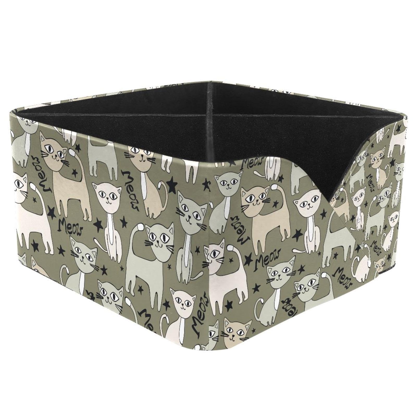 KengjuTesu Cute Cats Cartoon Kitten Meow Pattern Desktop Organizer Pen Holder, Rectangular Pencil Cup for Office, Study and Makeup Stations