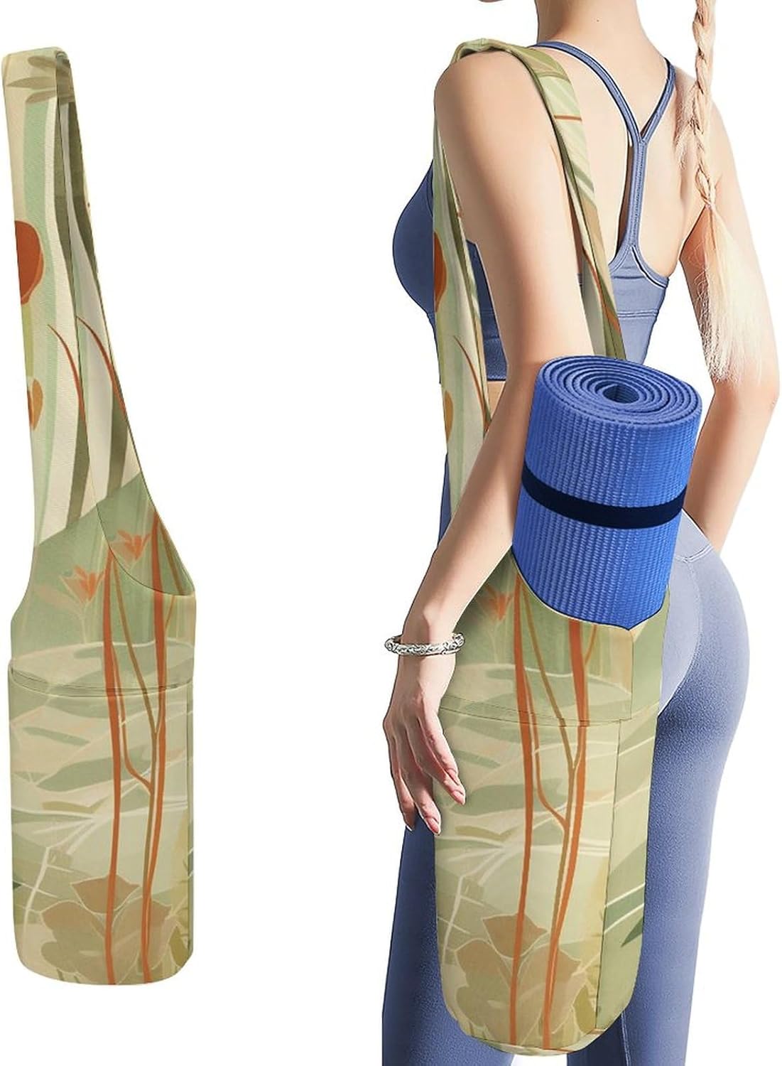 Canvas Yoga Bag,Orange Line Art Printed Yoga Mat Handbag,Portable Yoga Mat Bag Large Capacity Gym Bag for Men Women Pilates Beach Travel