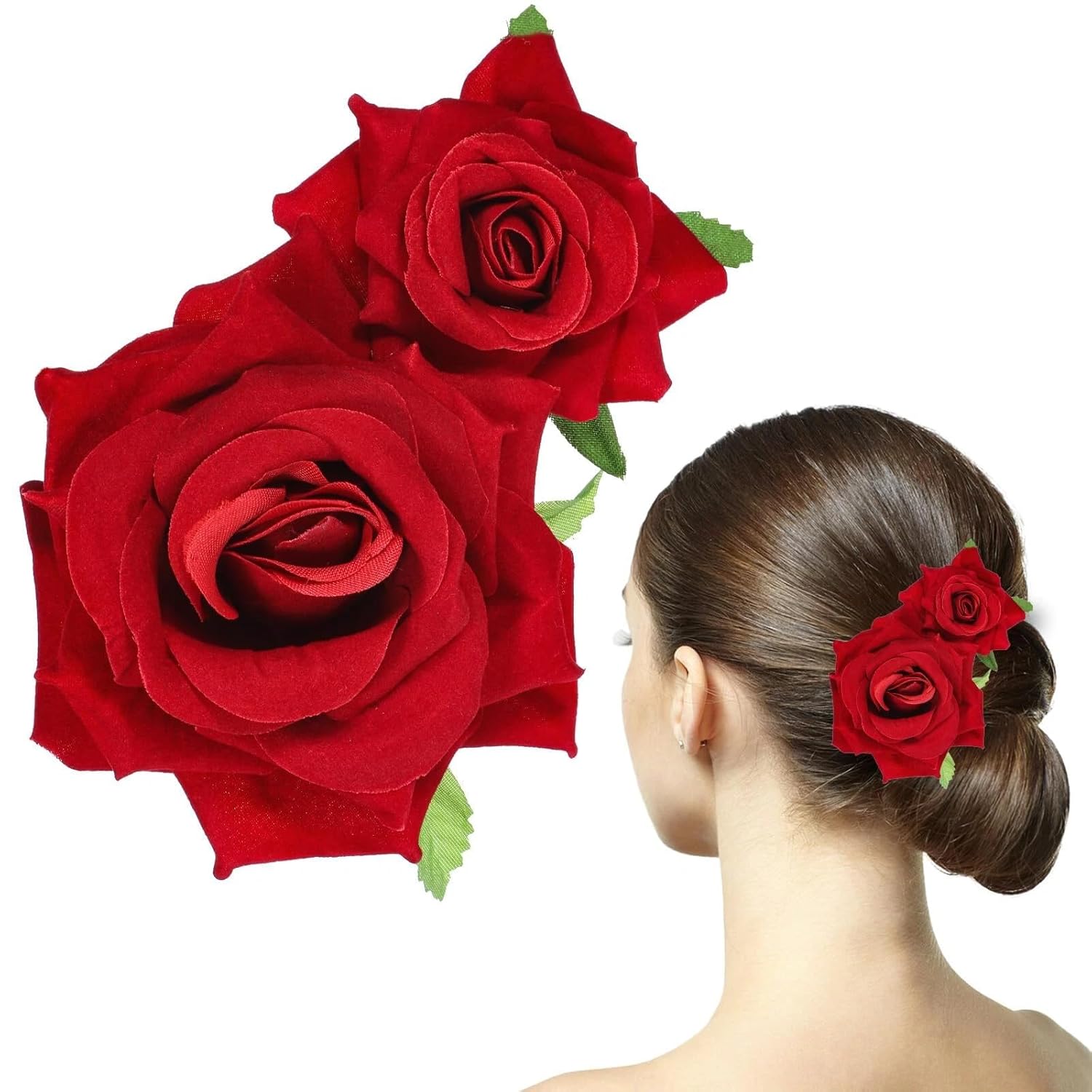 2Pcs Red Rose Flower Hair Clip Fabric Rose Brooch Elegant...