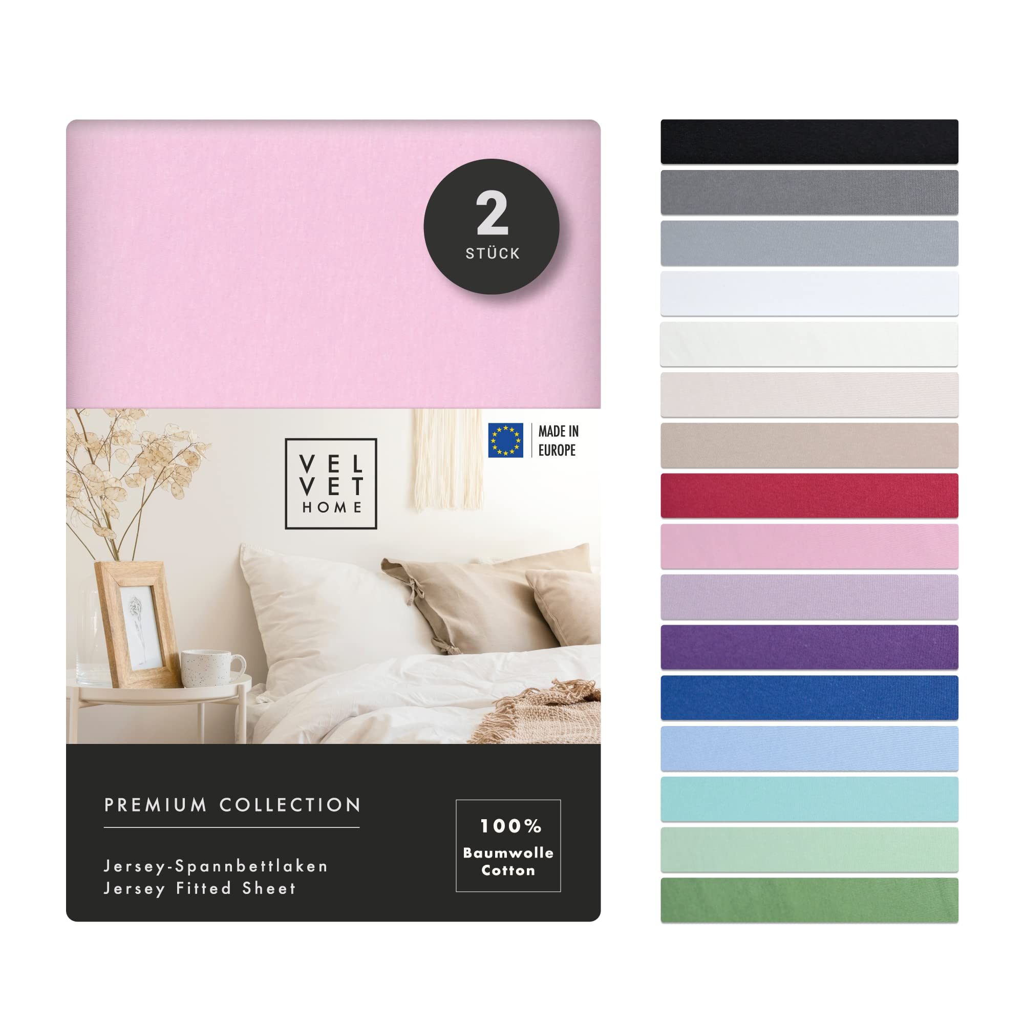 VelvetHome Doppelpack Spannbettlaken 120x200cm 100% gekämmte Baumwolle Made in EU Jersey Bettlaken 120x200 bis 25 cm Matratzenhöhe Spannbetttuch 120x200 Premium Qualität Schönen Farben Rosa