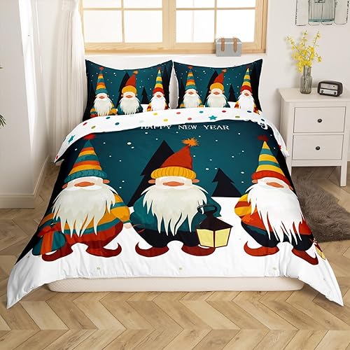 Juego de funda de edredón de gnomos de Papá Noel escandinavos de Navidad, funda de edredón de Papá Noel para niños y niñas, funda de edredón de