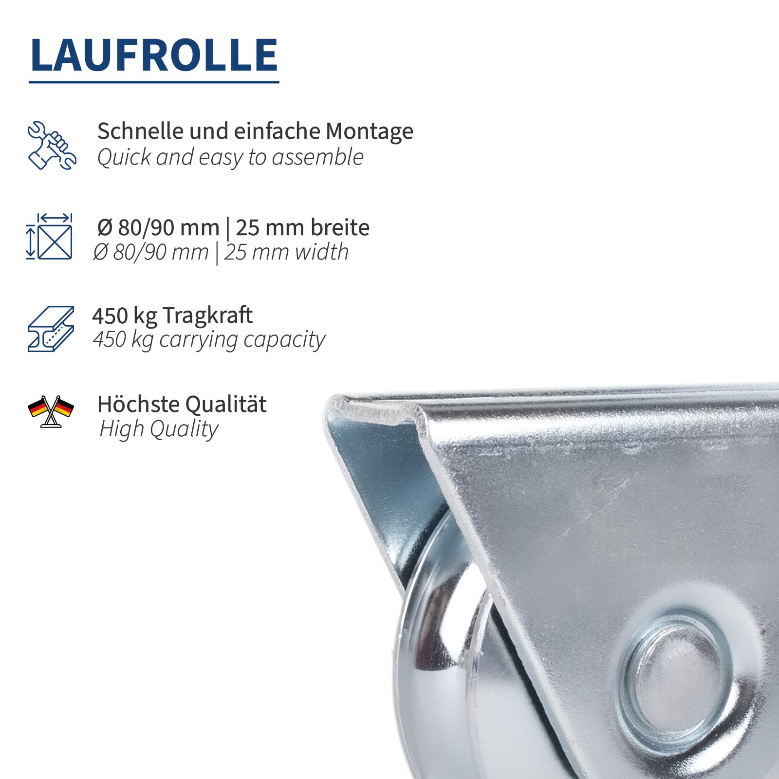 ATTAS Schiebetor Rolle 80x25 | Tragkraft 420 kg| doppelt gelagert | Stahl | 2 Stück – Bodenschiene, Laufrollen Schiebetür, Schiebetor Laufrollen Schiene, Schwerlastrollen, Torrolle Befestigung