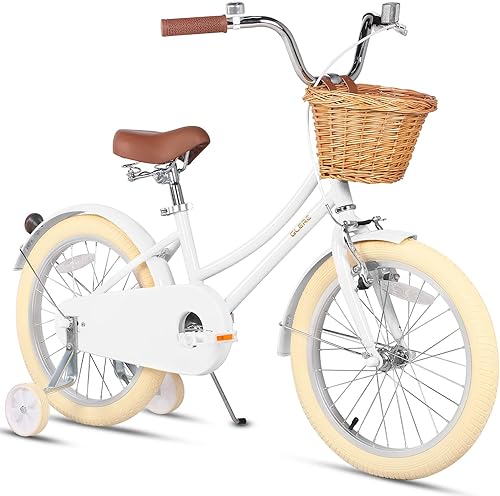 Miniatura 10 de Glerc Little Molly - Bicicleta de crucero retro para niños de 2 a 13 años de edad con cesta de mimbre y ruedas de entrenamiento/soporte, varios