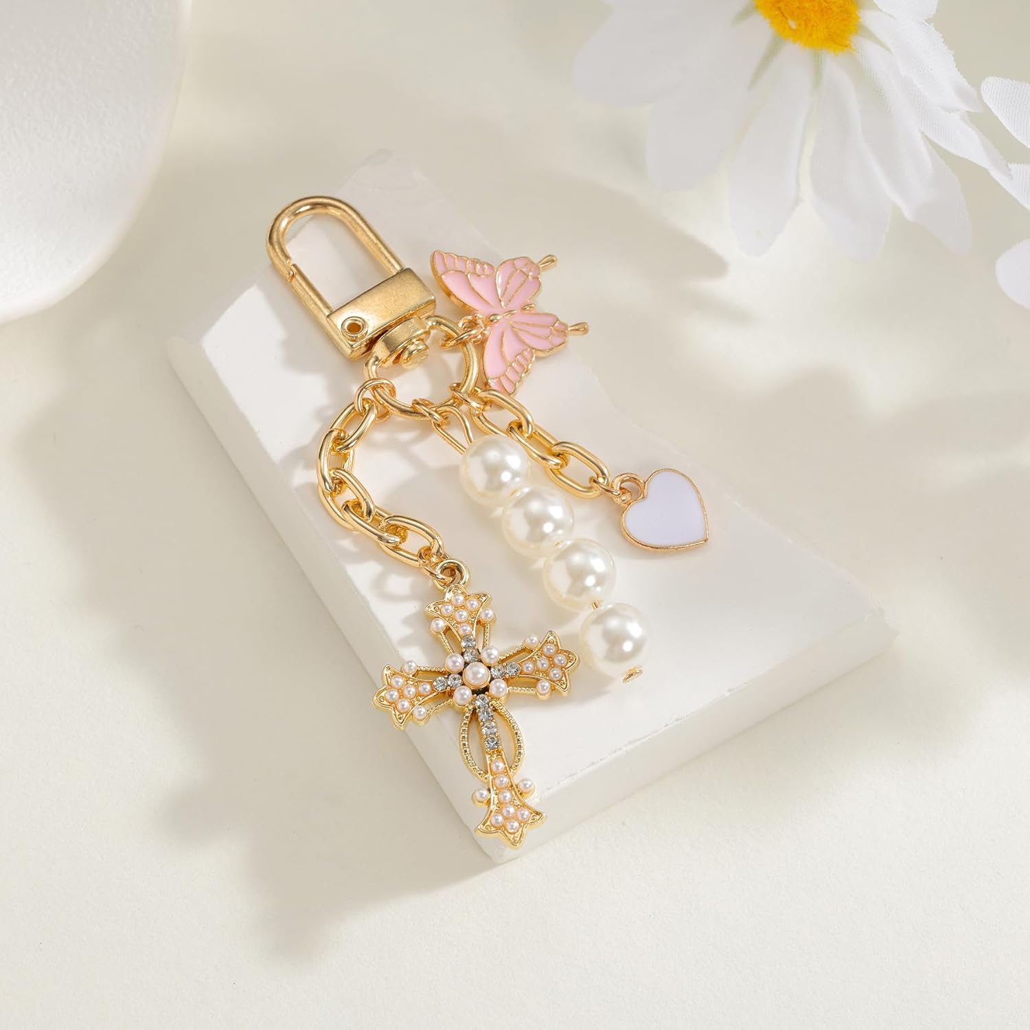 Cross Keychain Heart Butterfly Bag Charm Key Chain Accessories, Rhinestone Sparkling Keychain for Women Car Key Ring Bag Purse - Image 4