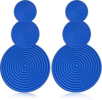 JNONLHandmade Long Round Alloy Dangle Drop Earrings - Statement 60s 70s 80s Vintage Gold Disk Round Disc Earrings - Boho Lightweight Summer Beach Jewelry Earring for Women