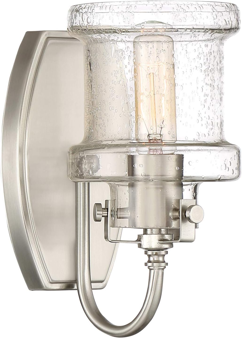 Quoizel Danbury Bath Vanity Light, 16.25 Inch 2-Light Brushed Nickel Vintage-Inspired Bathroom Light Fixtures Over Mirror, 100W, Clear Seedy Glass, Wall Mount Light for Bathrooms, Kitchen or Hallway