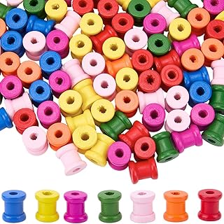 SUNNYCLUE 250Pcs Mini Wood Thread Spools Wooden Spool Random Mixed Color Dyed Unfinished Rotatable Natural Floss Cord Wire Small Empty Bobbins for DIY Art Craft Sewing Weaving Embroidery Supplies