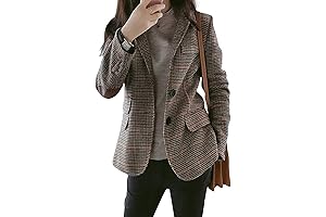 CHARTOU Women's Chic Lapel Collar Plaid 2-Button Business Work Office Blazer Suit Jacket