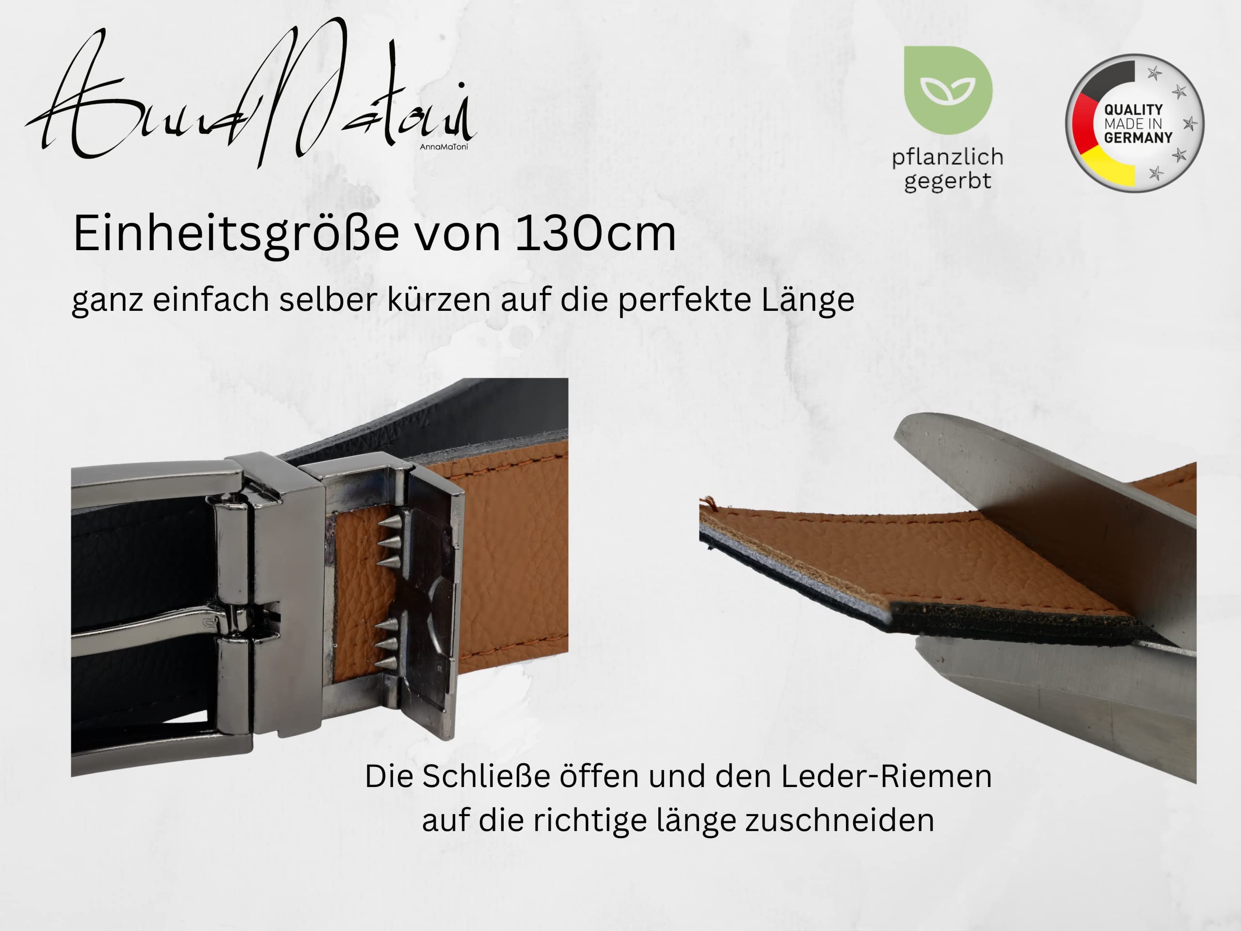 AnnaMatoni Gürtel Herren Ledergürtel Geschenk-Box Wendegürtel aus Nappa Leder 3,5cm breit Größe Kürzbar Braun und Schwarz 130cm