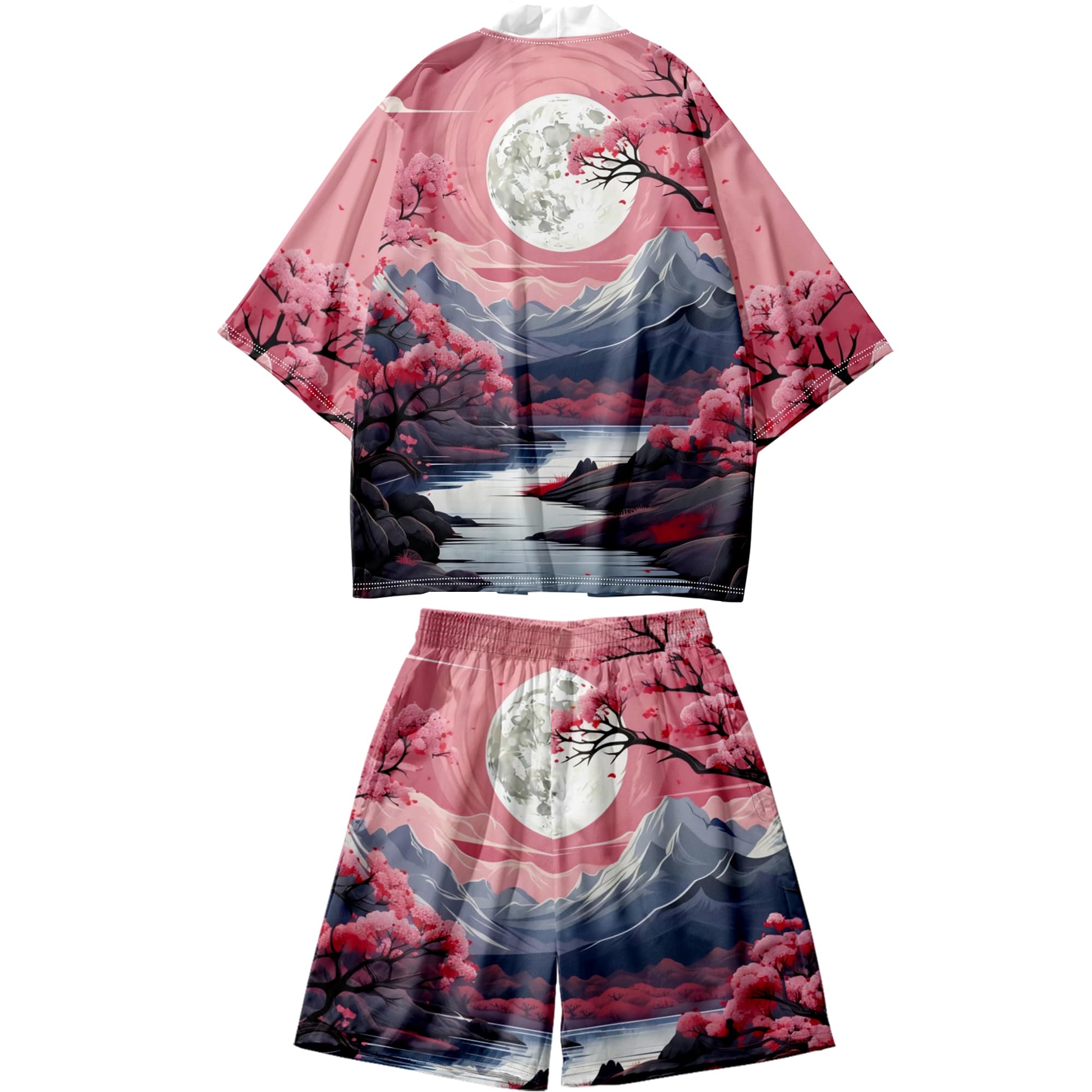 Men's Japanese Kimono Set 2 Piece Shorts Sets Summer Beach Vacation Outfits