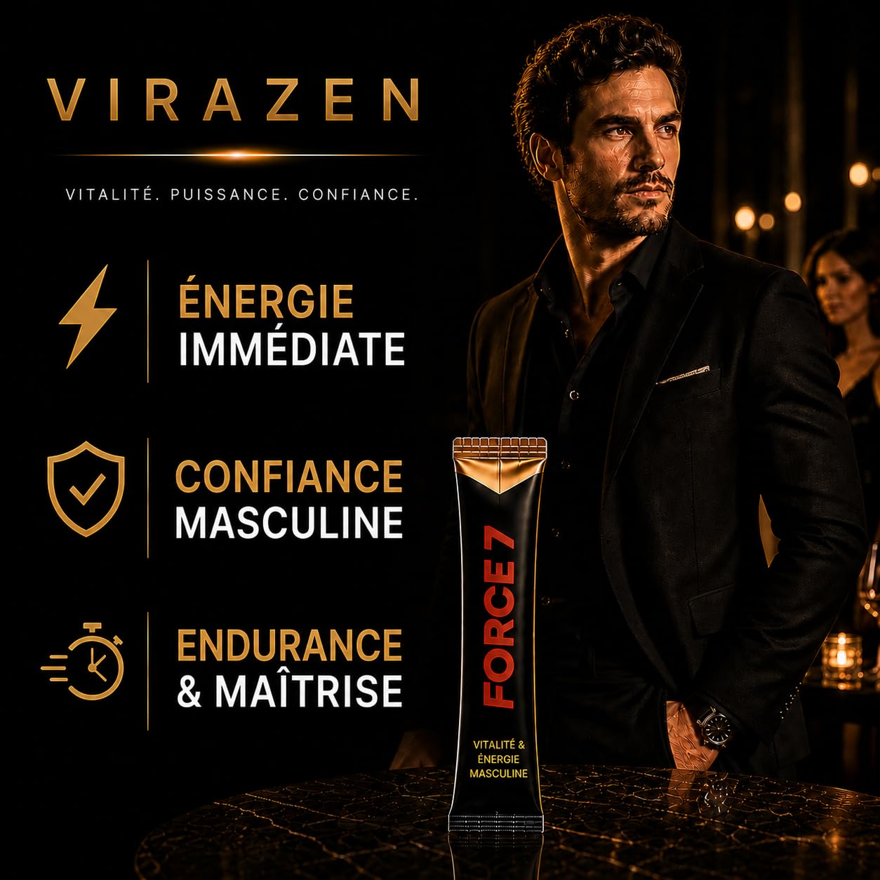 Miel Énergie Homme en Sticks – Effet Immédiat – Vitalité & Performance Masculine – Maca, Ginseng, Tribulus & Zinc – 10 Sticks – VIRAZEN FORCE 7