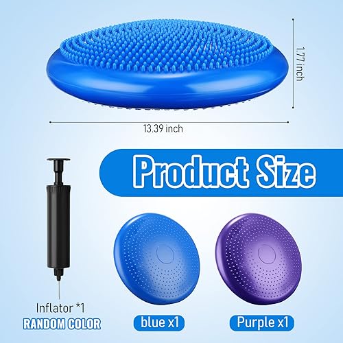 Miniatura 2 de Outus 2 cojines de equilibrio inflados con disco de equilibrio para niños sensoriales de 13.4 pulgadas, asiento flexible con bomba de mano para