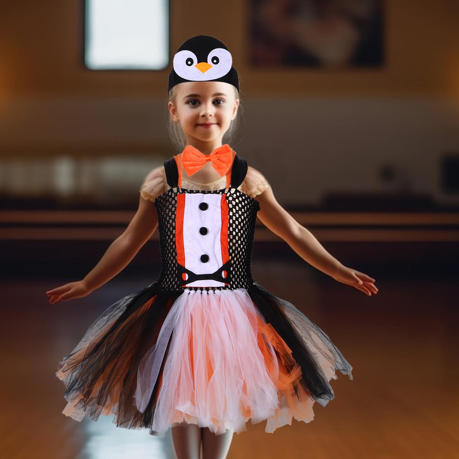 Healvian 1 zestaw kostiumu pingwina cosplay: Halloweenowa sukienka tutu z pingwinem, opaska na głowę, muszka, przebranie zwierząt, strój na Halloween, Boże Narodzenie, urodziny, artykuły na imprezę