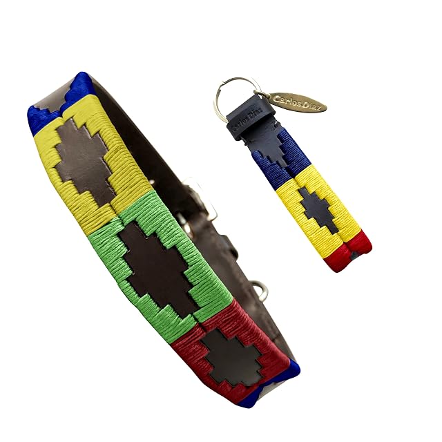 Carlos Diaz Collar de Perro Premium Bordado y Encerado Estilo Polo de Cuero Genuino XL