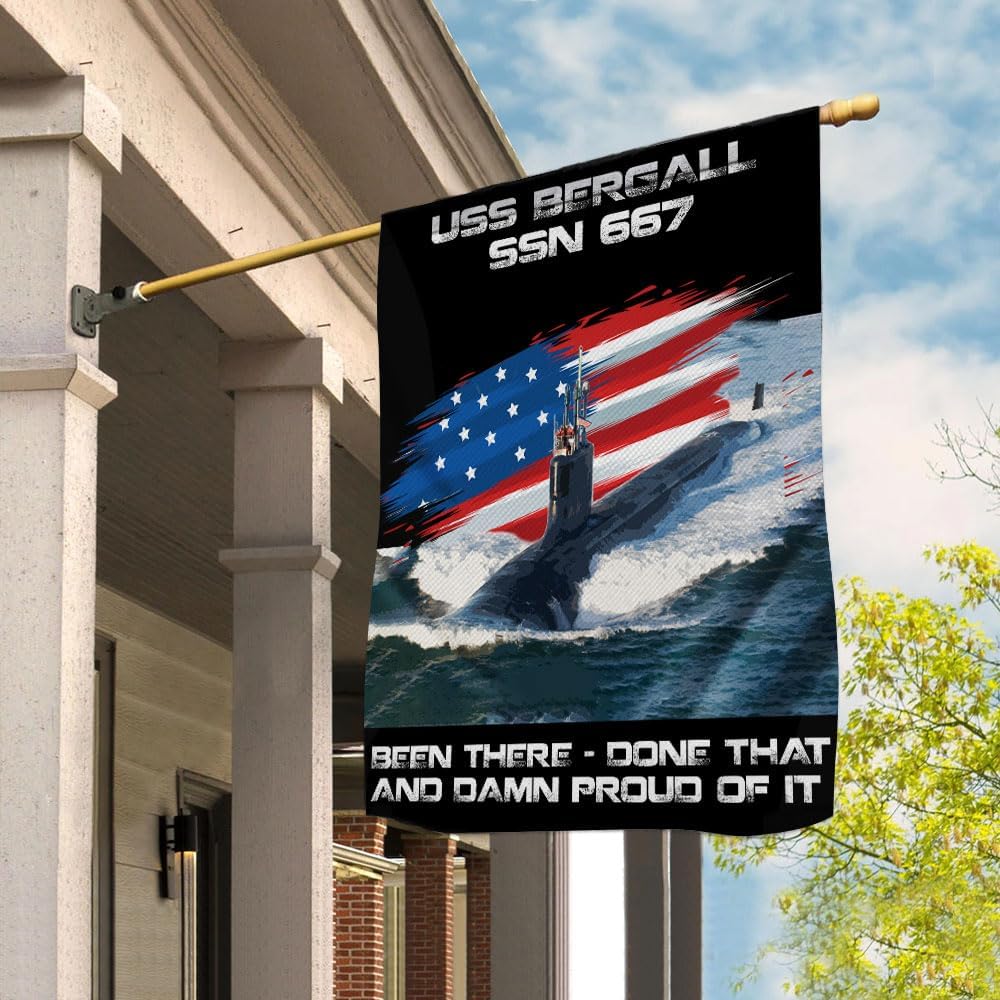USS-BERGALL SSN 667 Flag Ship Garden Flag (11.5x17.5) For Veteran's Day, 4th of july, Double Sided USA Flags Polyester Decorative Indoor Outdoor Flag, Black