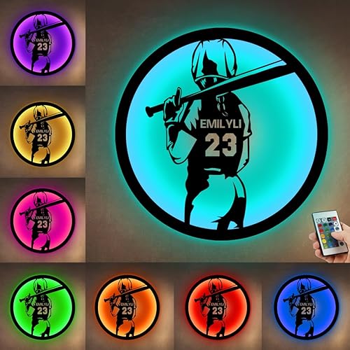 Letrero de metal personalizado para jugador de sóftbol con luz LED, nombre y número personalizado, arte de pared de sóftbol, letrero de neón con disponible en Yaxa Peru
