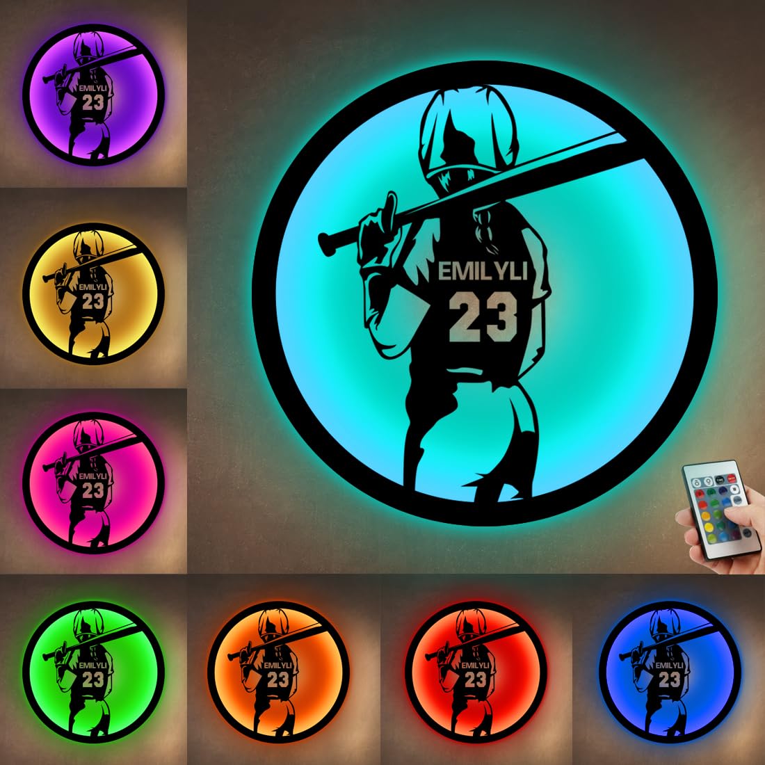 Custom Name & Number Softball Wall Art,Personalized Softball Player Metal Sign With LED Light,Custom Name Neon Sign,Softball Sports Home Décor for